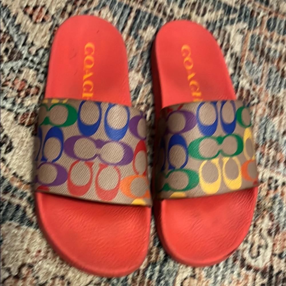 Coach ' Red and Multicolor Slide Sandals
